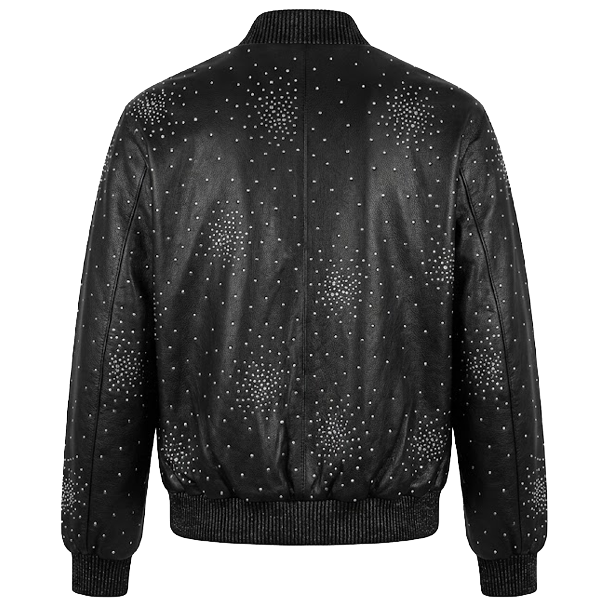 Kashani Black Studded Lambskin Leather Bomber Jacket
