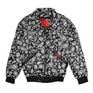Goose Country Black Paisley Bomber Jacket with Fox Fur Collar - Dudes Boutique