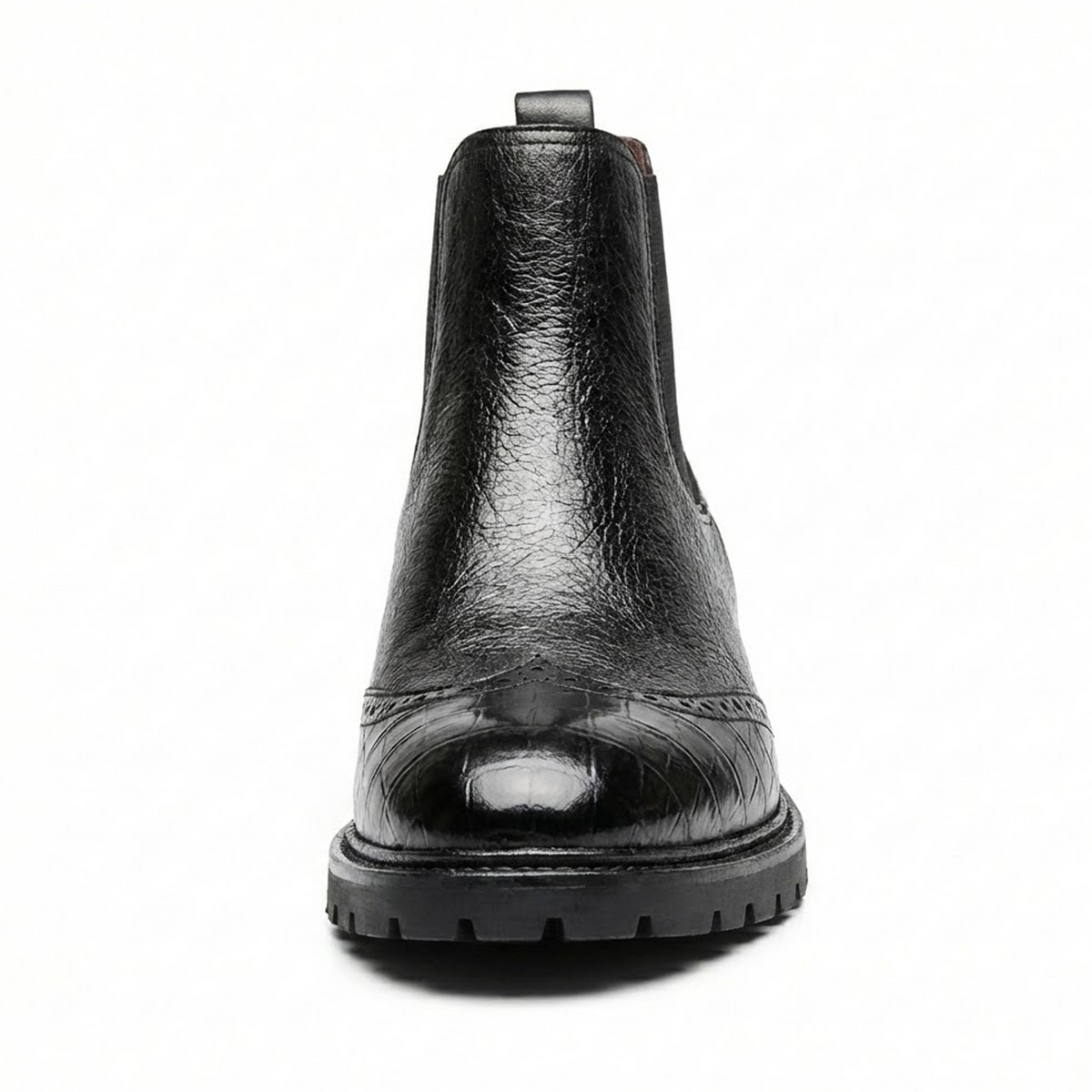 Lombardy Black Smooth Ostrich / Crocodile Tractor Sole Chelsea Boots