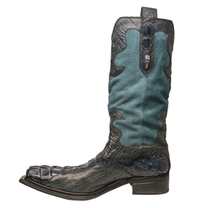 Mauri 42672/2 Multi Blue Suede Hornback Crocodile / Ostrich Quill Cowboy Boots - Dudes Boutique