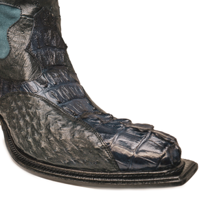 Mauri 42672/2 Multi Blue Suede Hornback Crocodile / Ostrich Quill Cowboy Boots - Dudes Boutique