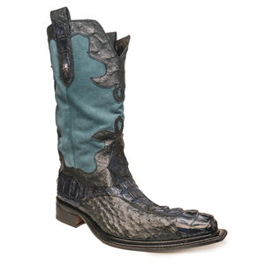 Mauri 42672/2 Multi Blue Suede Hornback Crocodile / Ostrich Quill Cowboy Boots - Dudes Boutique
