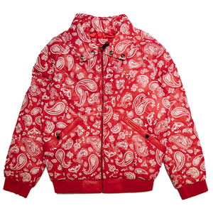 Goose Country Red Paisley Bomber Jacket with Fox Fur Collar - Dudes Boutique