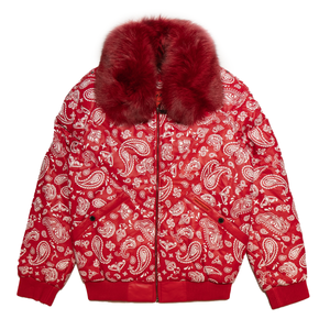 Goose Country Red Paisley Bomber Jacket with Fox Fur Collar - Dudes Boutique