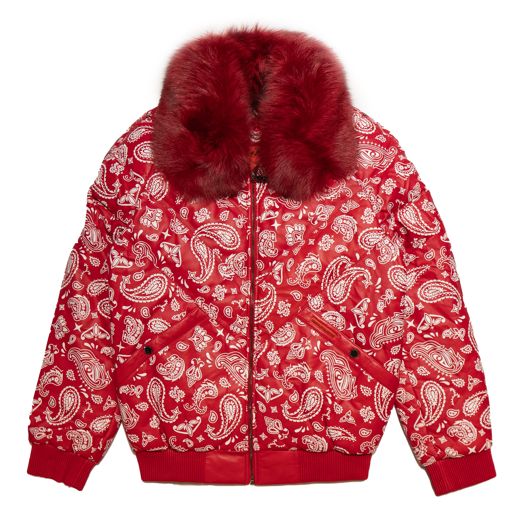 Goose Country Red Paisley Bomber Jacket with Fox Fur Collar - Dudes Boutique