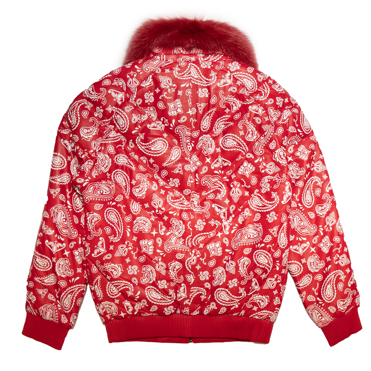 Goose Country Red Paisley Bomber Jacket with Fox Fur Collar - Dudes Boutique