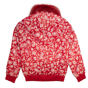 Goose Country Red Paisley Bomber Jacket with Fox Fur Collar - Dudes Boutique