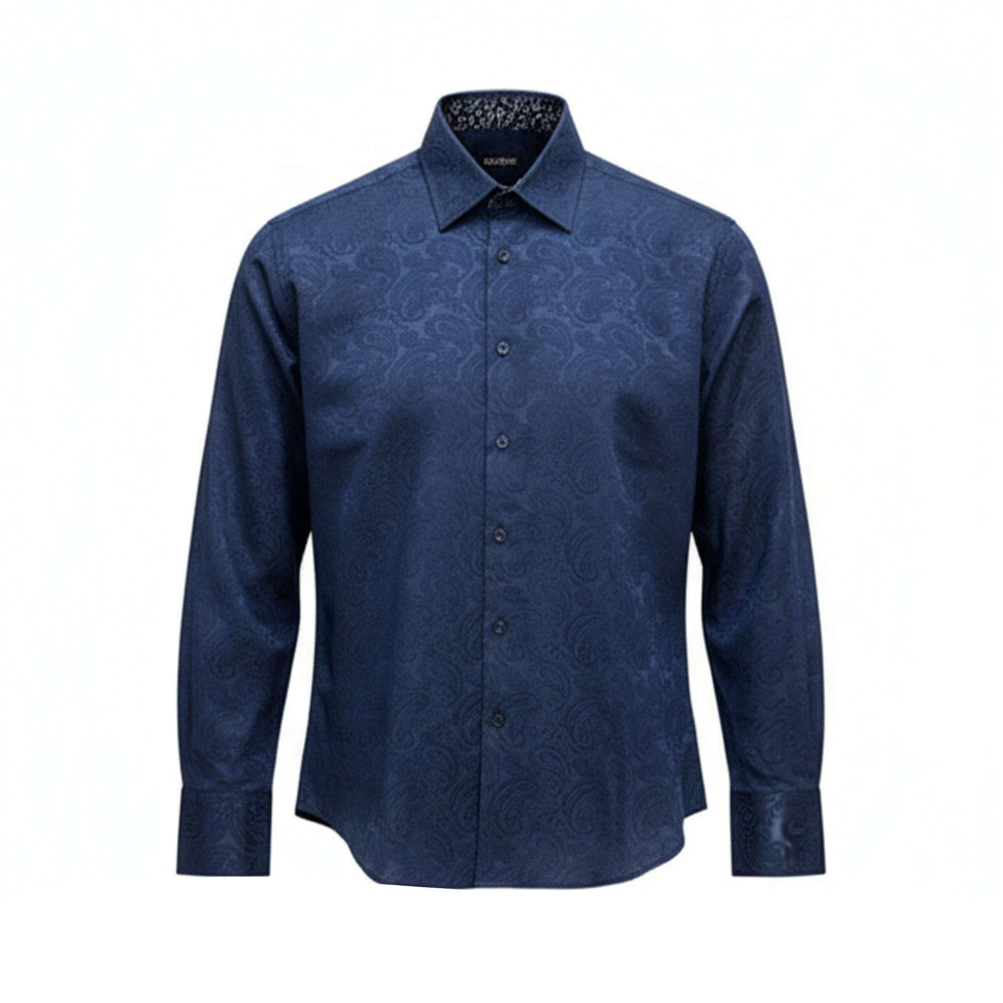 Bespoke Navy Blue Paisley Button Up Shirt