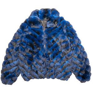 Kashani Men's Blue Black Diamond Cut Full Chinchilla Coat - Dudes Boutique