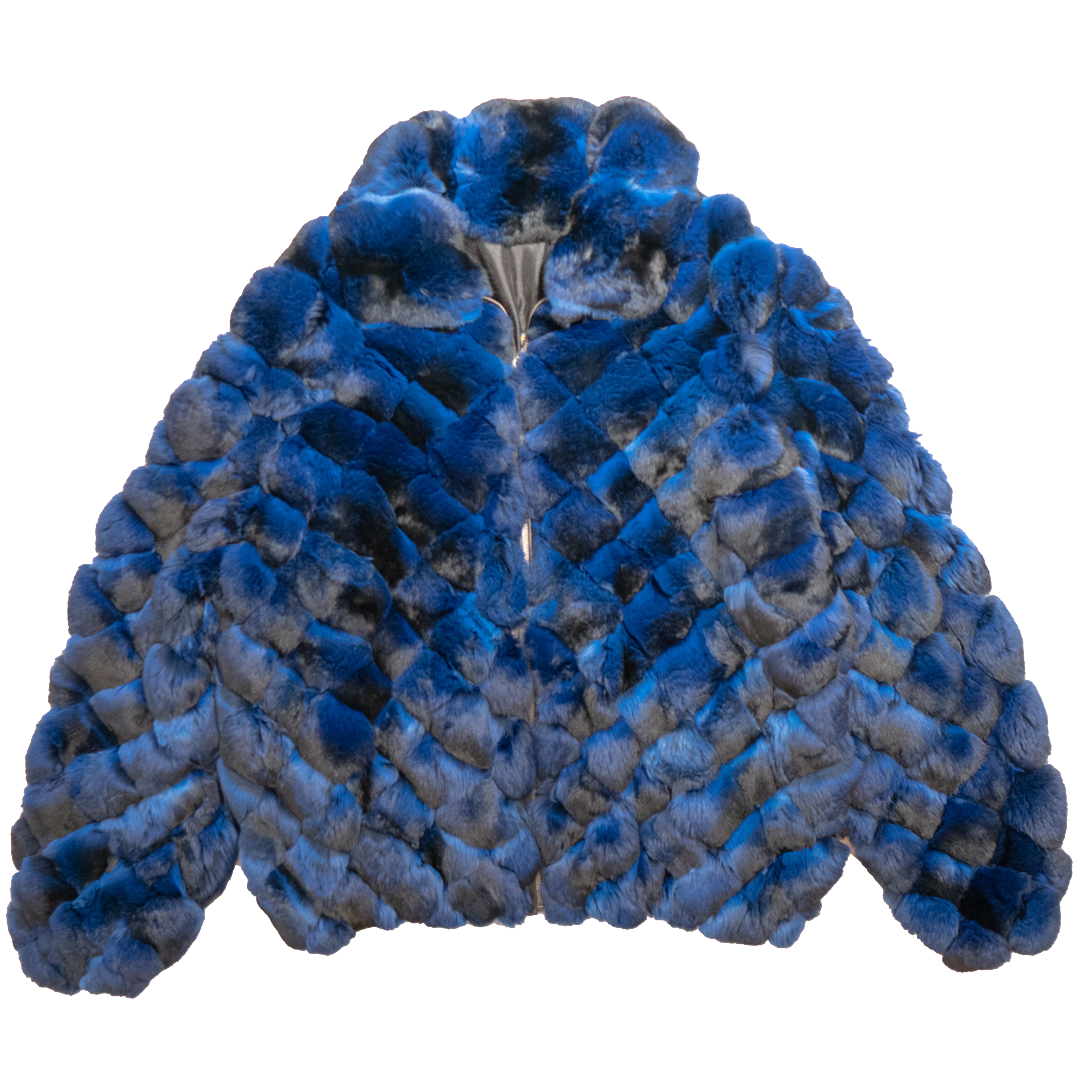 Kashani Men's Blue Black Diamond Cut Full Chinchilla Coat - Dudes Boutique