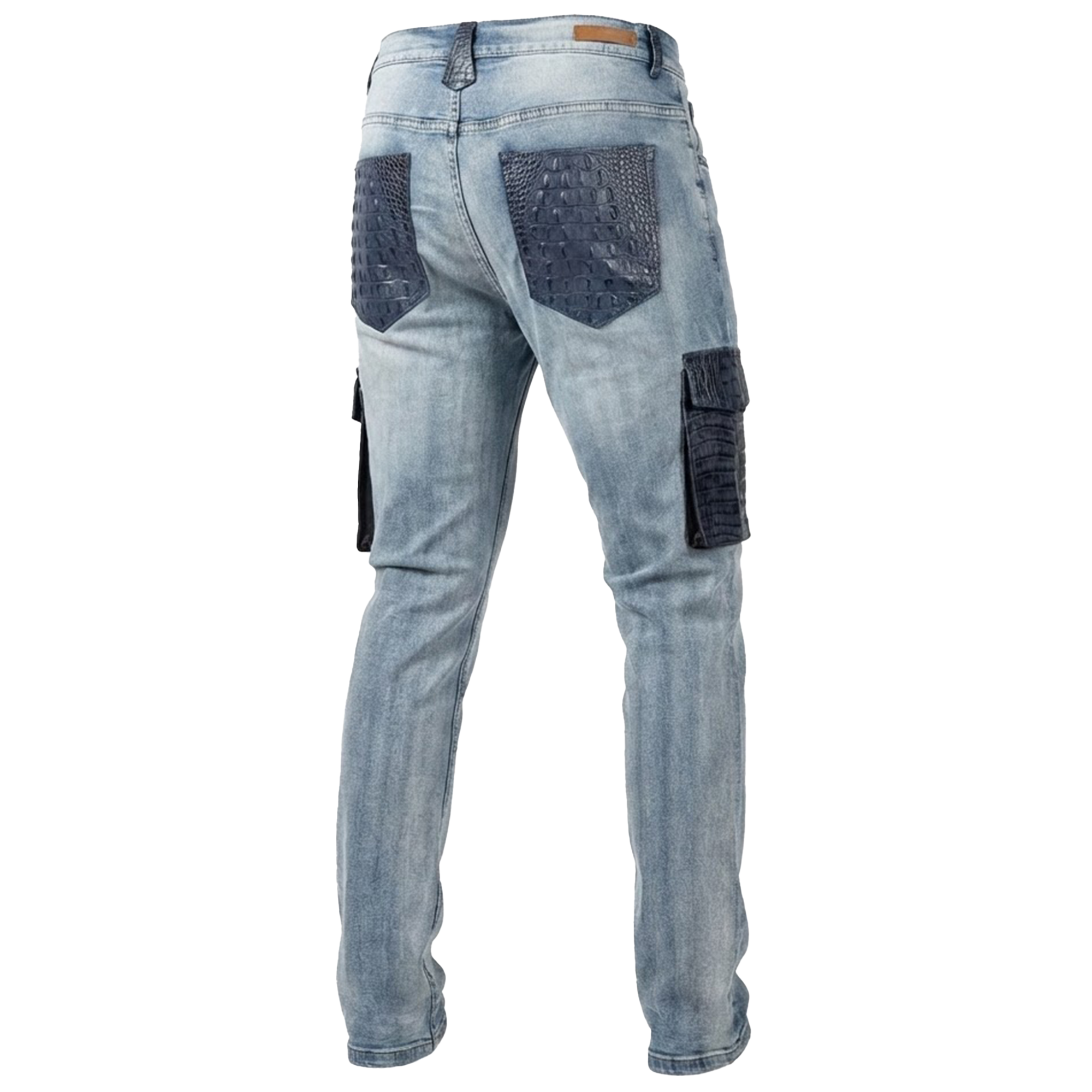 Kashani Denim Cargo Jeans w/ Navy Alligator Embossed Pockets