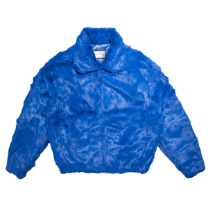 Kashani Men's Royal Blue Rabbit Fur Hooded Bomber Jacket - Dudes Boutique