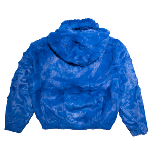 Kashani Men's Royal Blue Rabbit Fur Hooded Bomber Jacket - Dudes Boutique