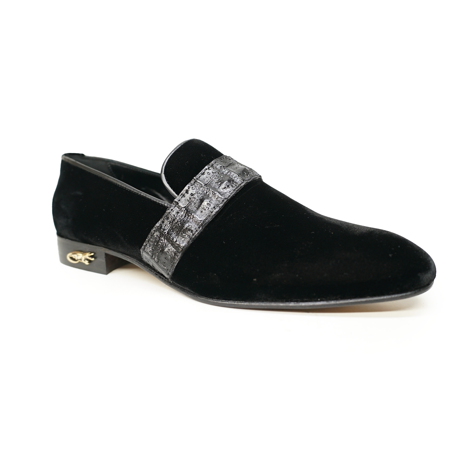 Mauri 4709 Black Velvet / Caiman Crocodile Loafers