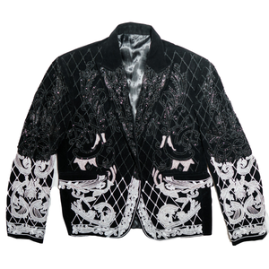 Kashani Black Velvet Embroidered Hyper Crystal Blazer - Dudes Boutique