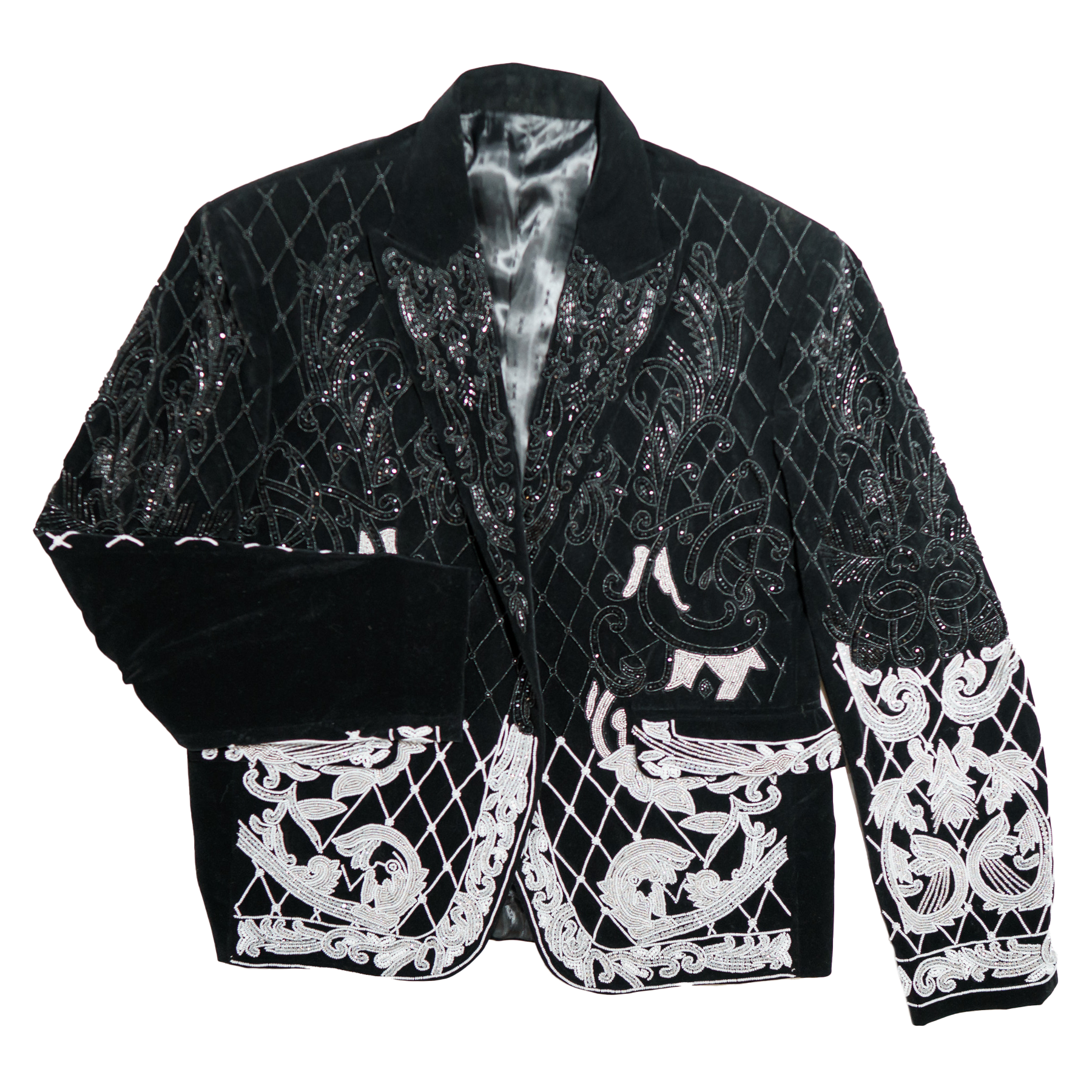 Kashani Black Velvet Embroidered Hyper Crystal Blazer - Dudes Boutique