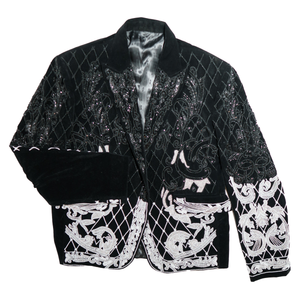 Kashani Black Velvet Embroidered Hyper Crystal Blazer - Dudes Boutique