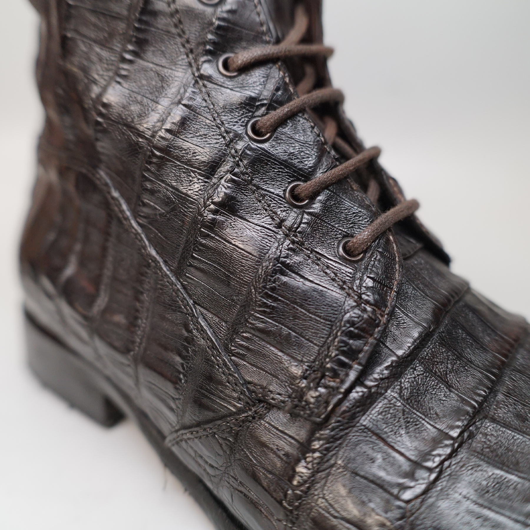 Calzoleria Toscana Dark Brown Alligator Lace Up Ankle Boots - Dudes Boutique