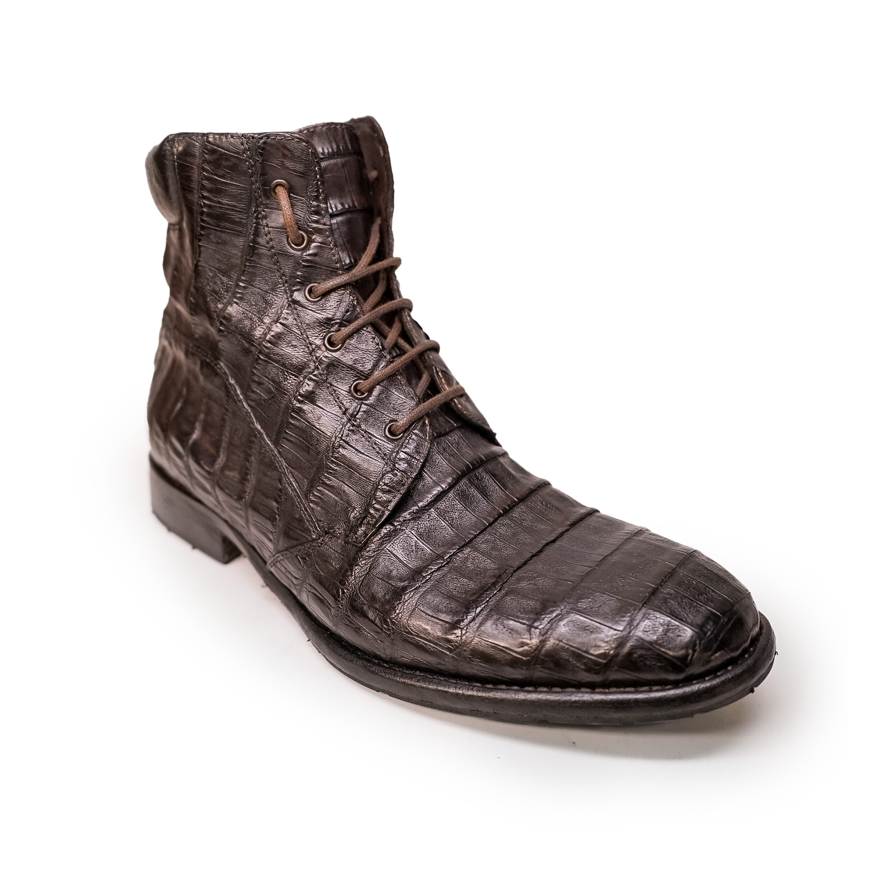 Calzoleria Toscana Dark Brown Alligator Lace Up Ankle Boots - Dudes Boutique