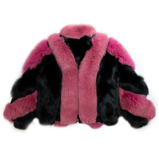 Kashani Women's Pink & Black Fox Fur Jacket - Dudes Boutique