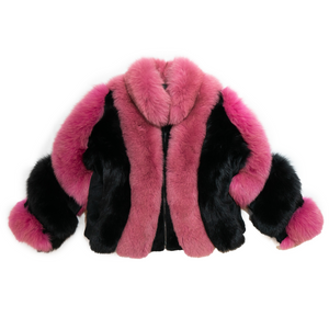 Kashani Women's Pink & Black Fox Fur Jacket - Dudes Boutique