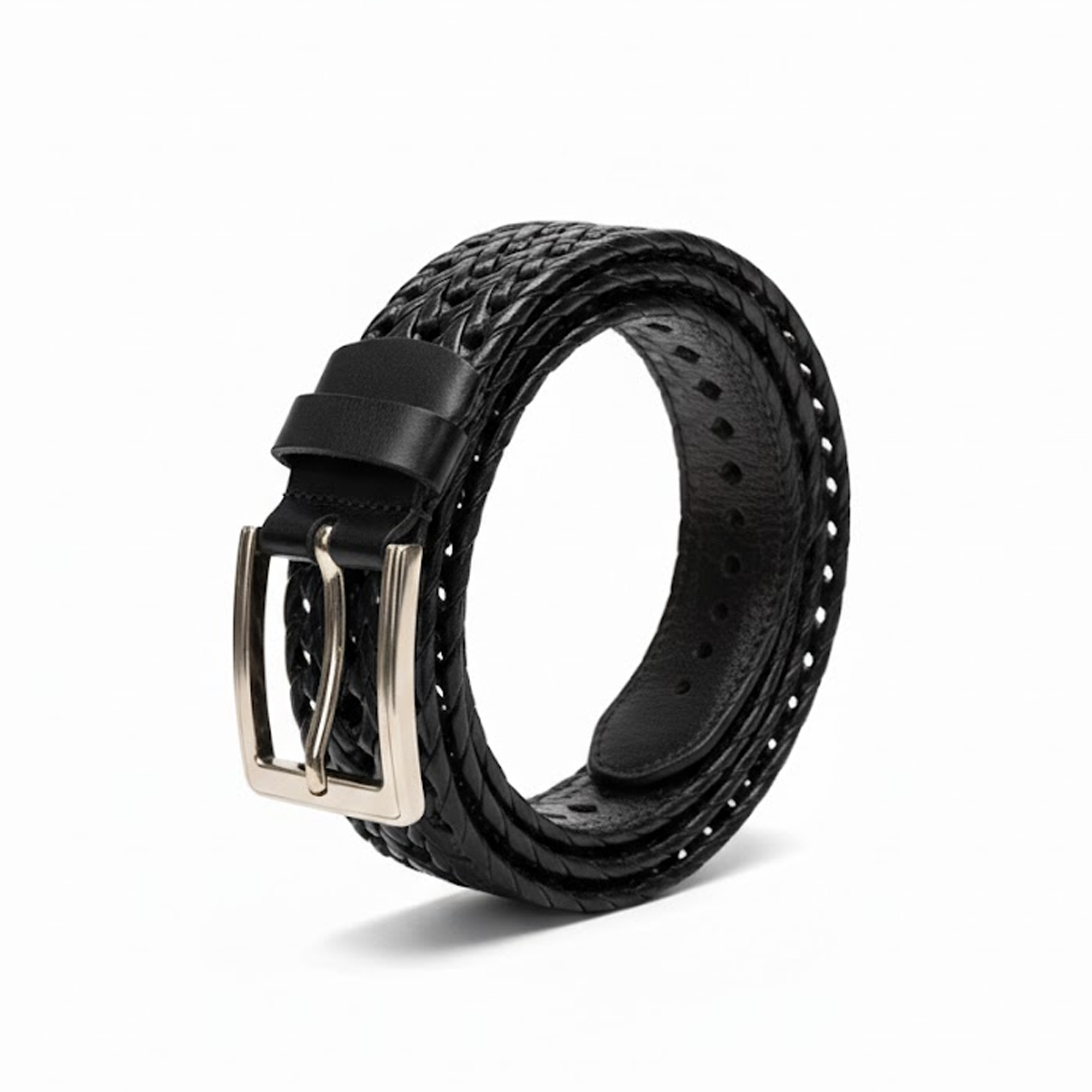 Kashani Black Braided Leather Belt