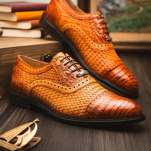 Marco Di Milano John Brandy Woven Leather & Crocodile Dress Shoes - Dudes Boutique