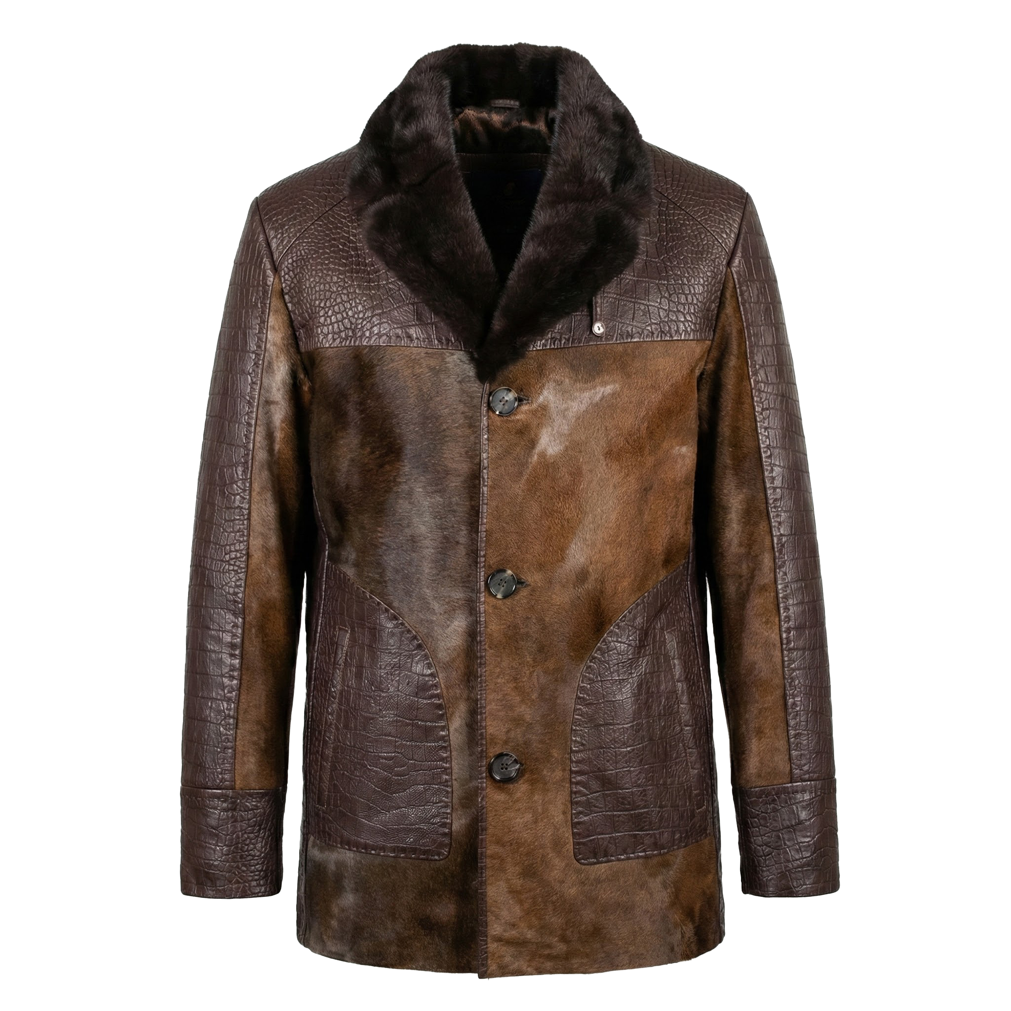 Barya NewYork Brown Pony Hair/ Lambskin Mink Collar Peacoat