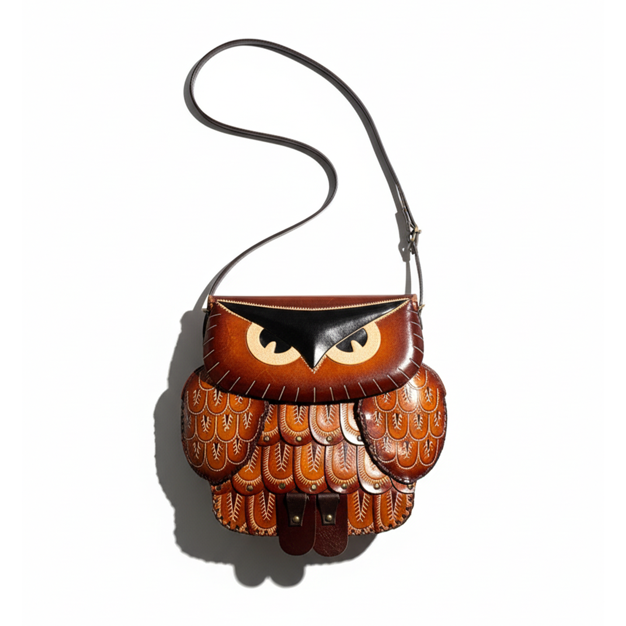Kashani Handcrafted Leather Burnt Orange Owl Crossbody Bag