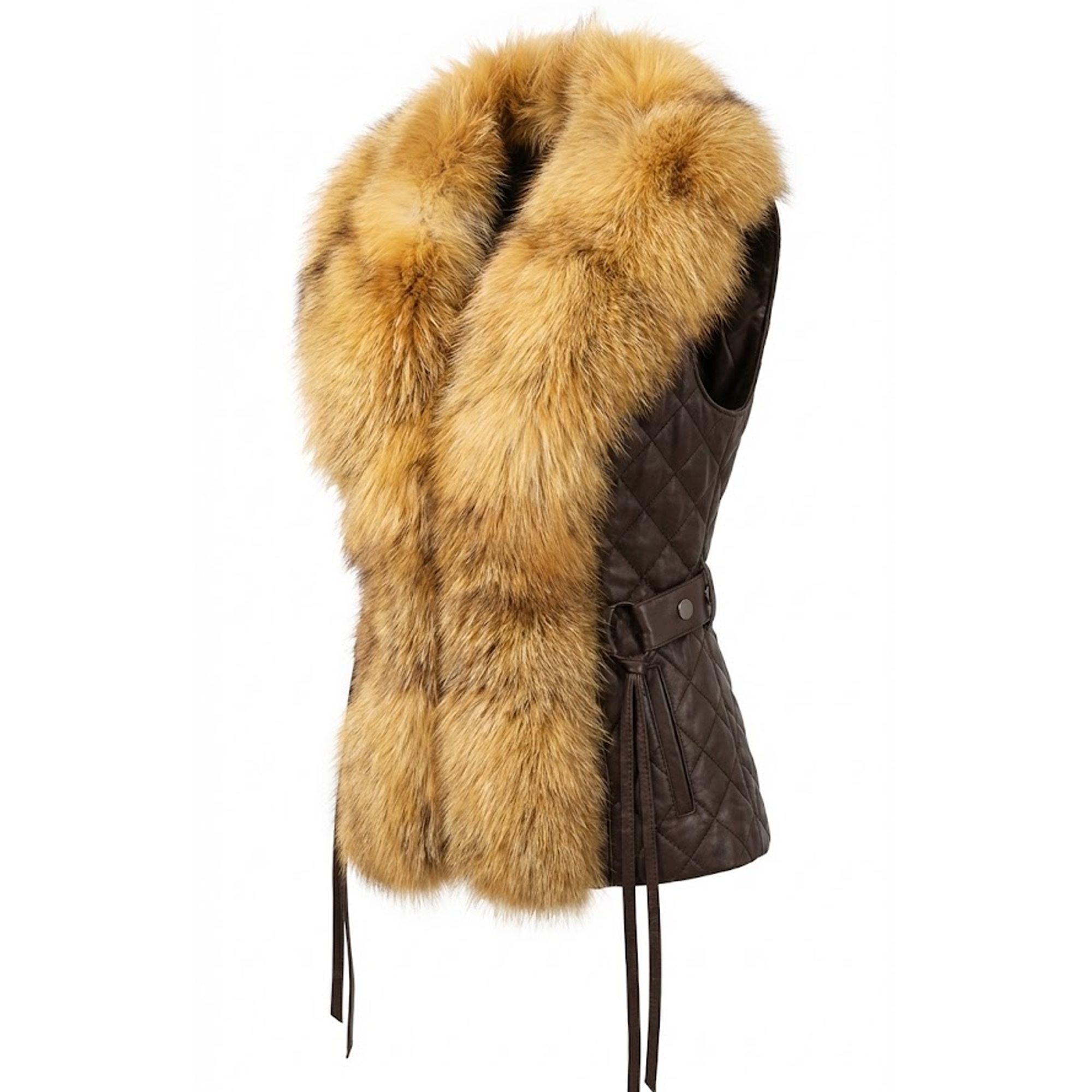 Kashani Women's Yellow Fox Fur Quilted Vest