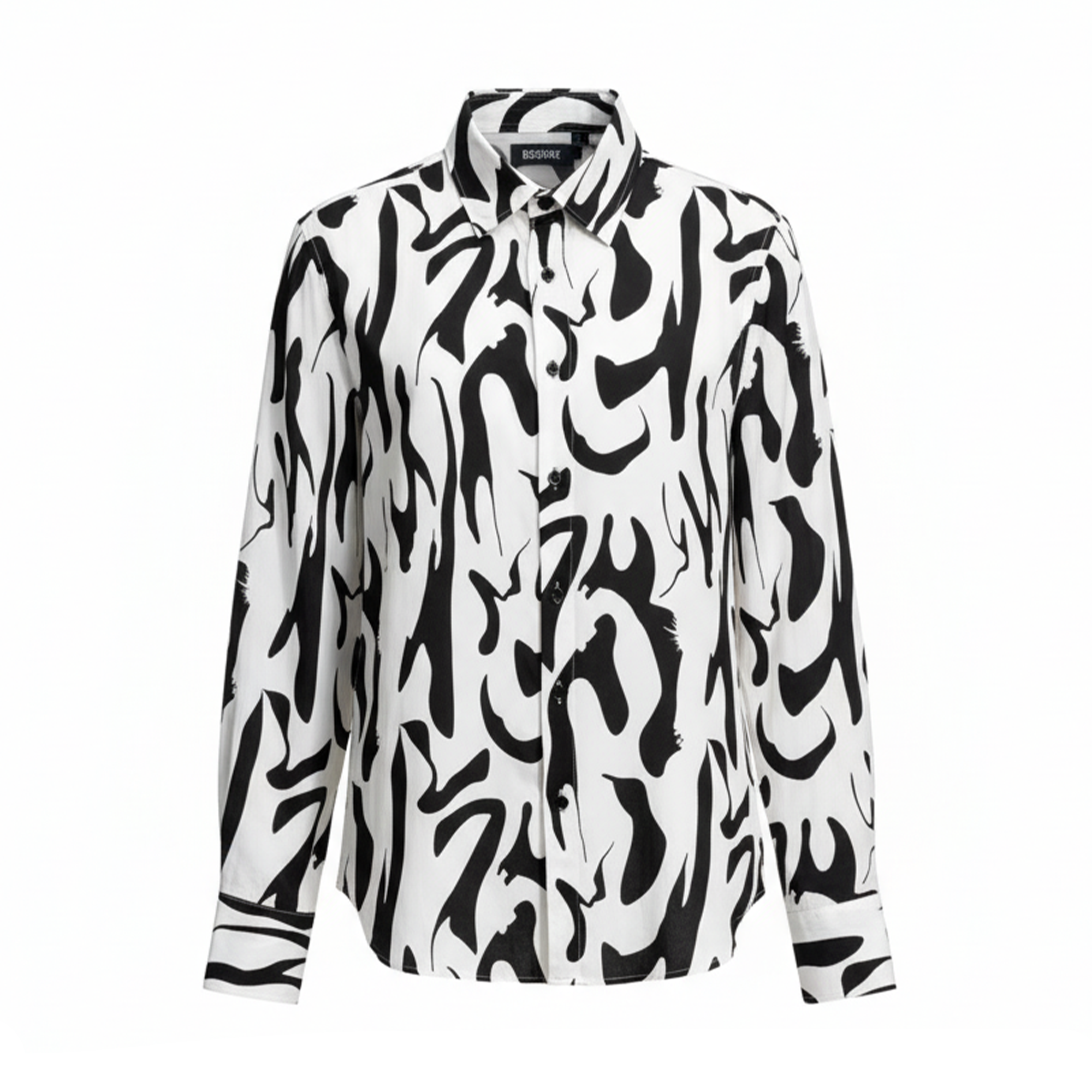 Bespoke White Abstract Brushstroke Print Button Up Shirt