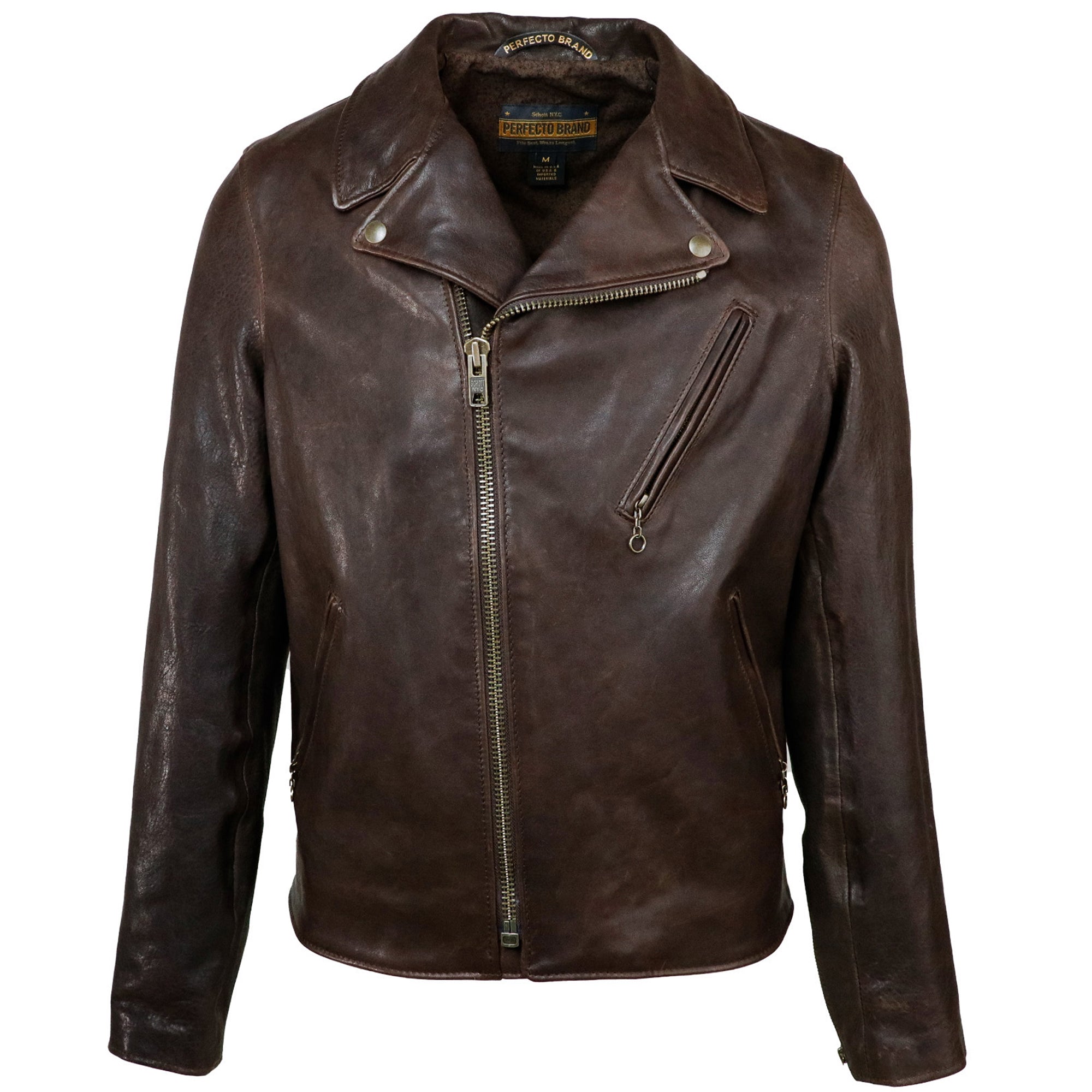 Schott P213 Men's Raven Lambskin Perfecto Jacket - Brown - Dudes Boutique