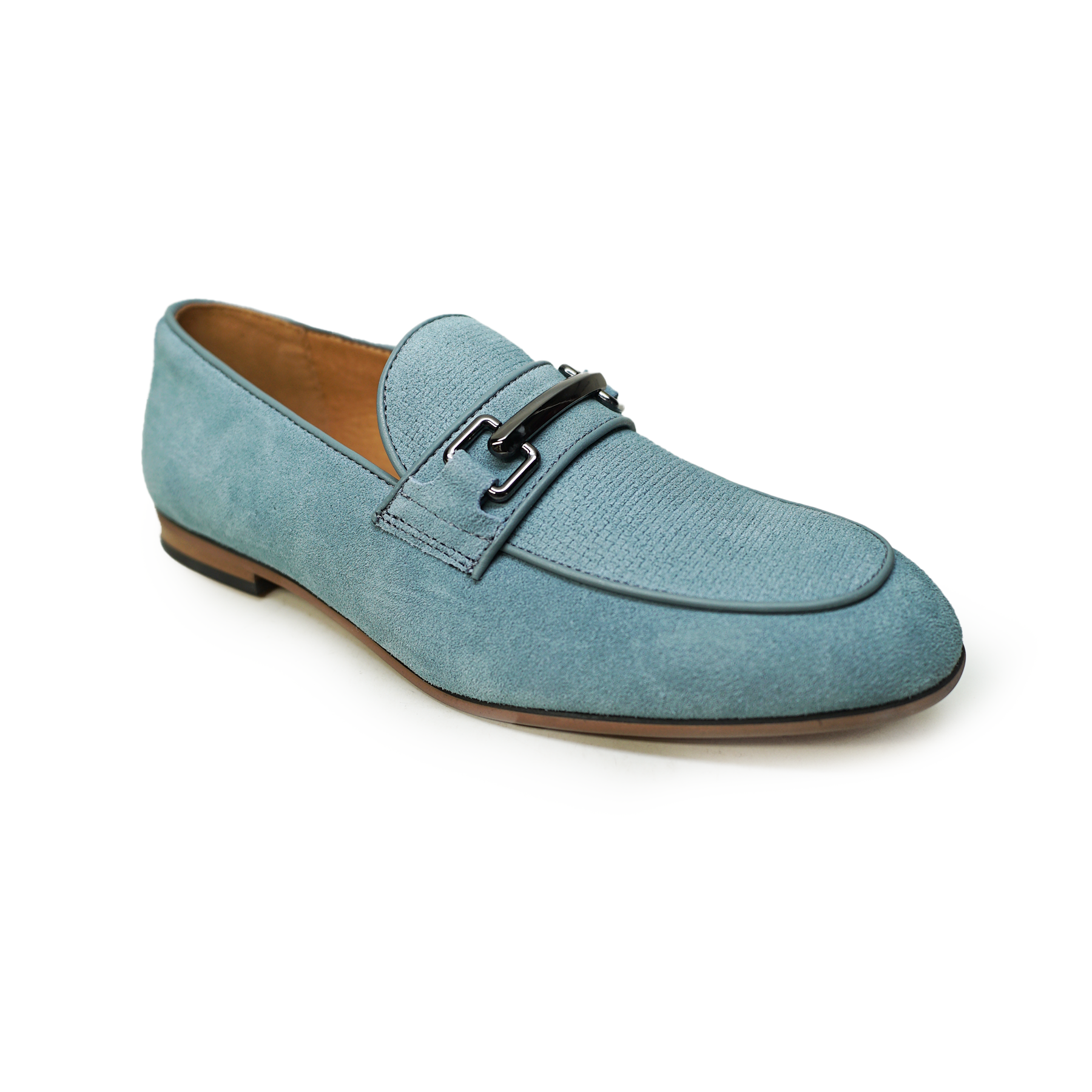 Faranzi Men's Powder Blue Suede Bit Loafers