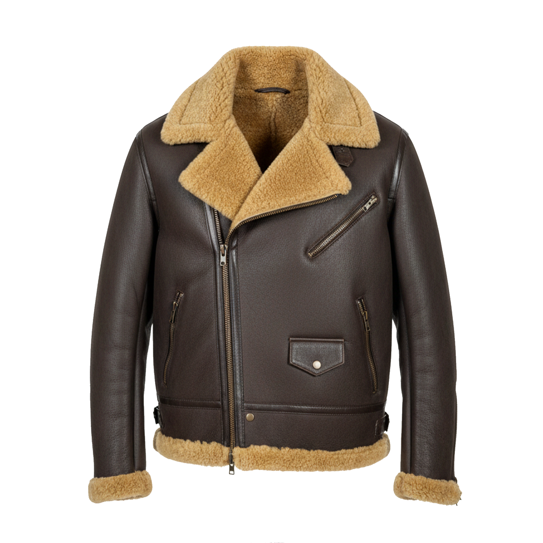 Kashani Chocolate Brown Biker Shearling Coat