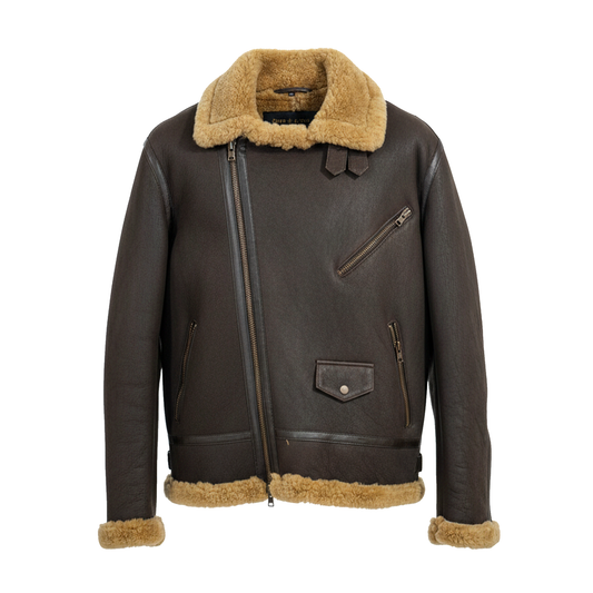 Kashani Chocolate Brown Biker Shearling Coat