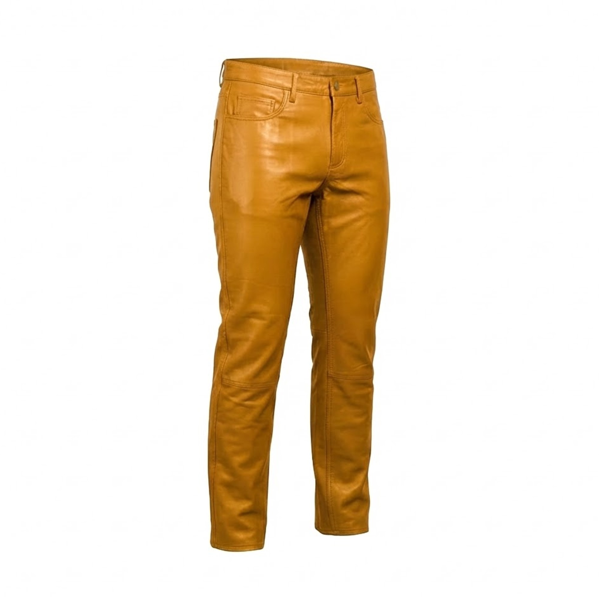 Kashani Men's Caramel Lambskin Straight Cut Leather Pants