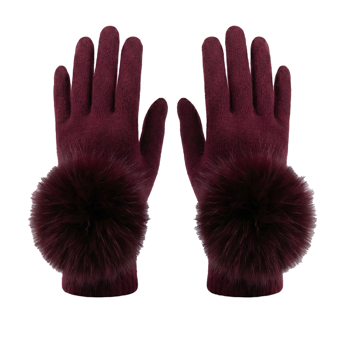 Kashani women's wine fox fur gloves