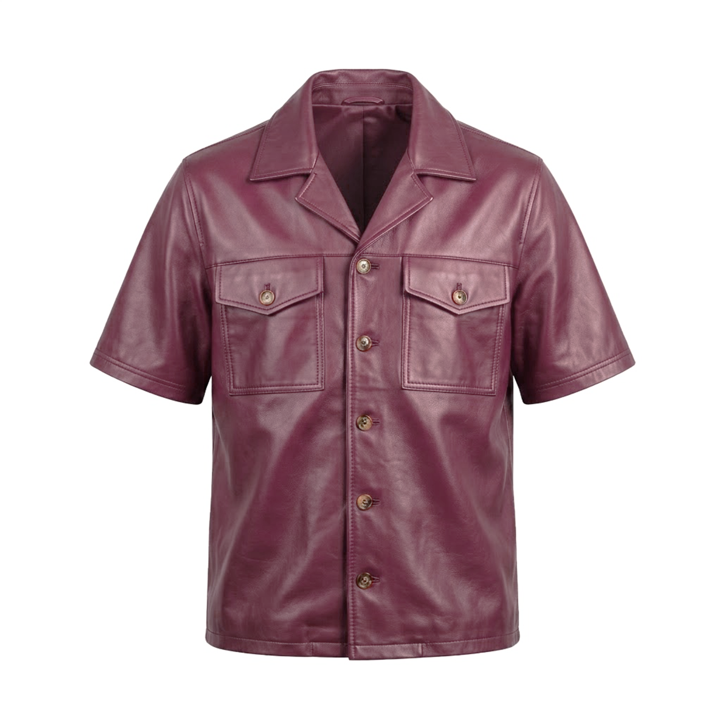 Kashani Burgundy Lambskin Leather Cuban Collar Shirt