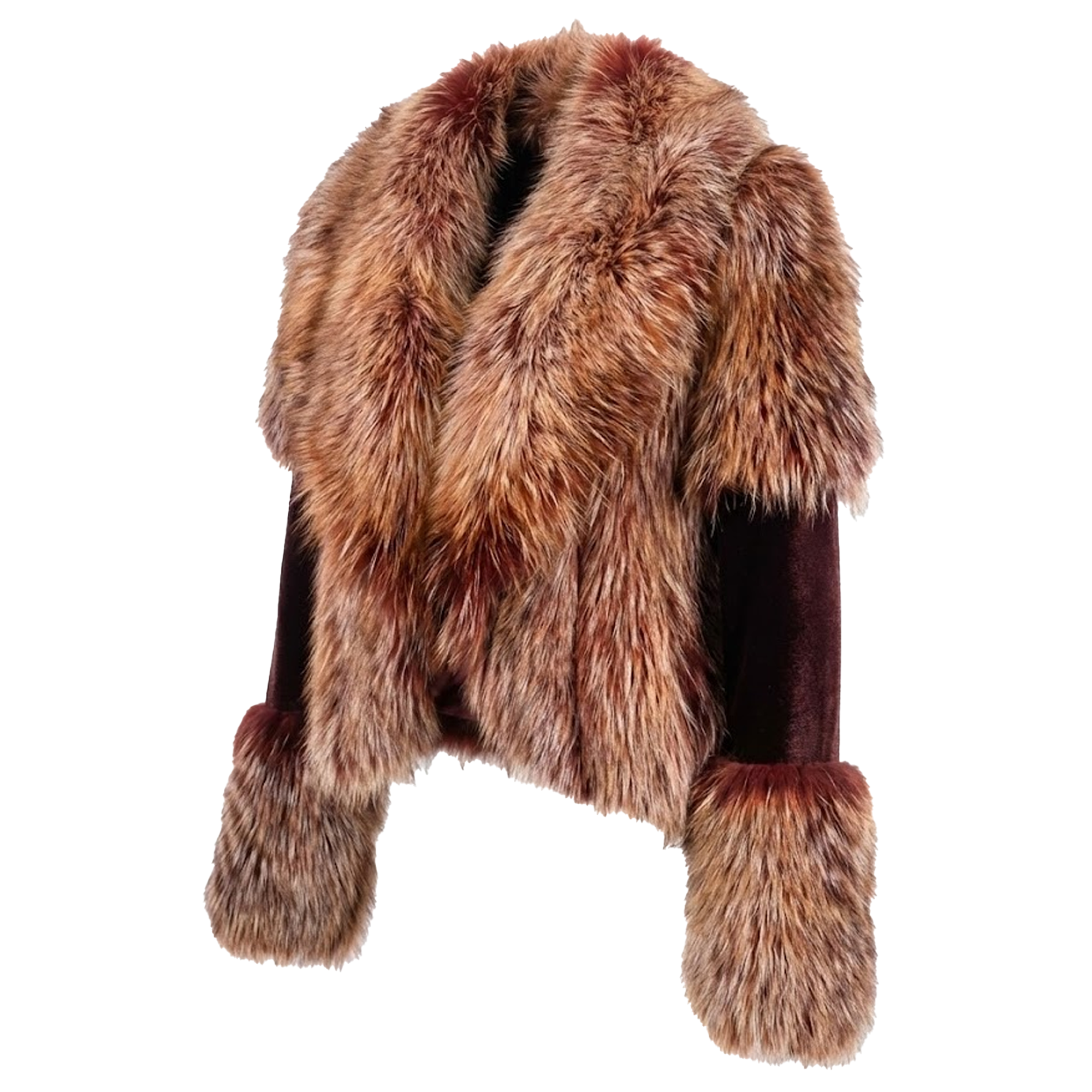Kashani Women's Burgundy Fox Fur & Merino Wool Cropped Jacket