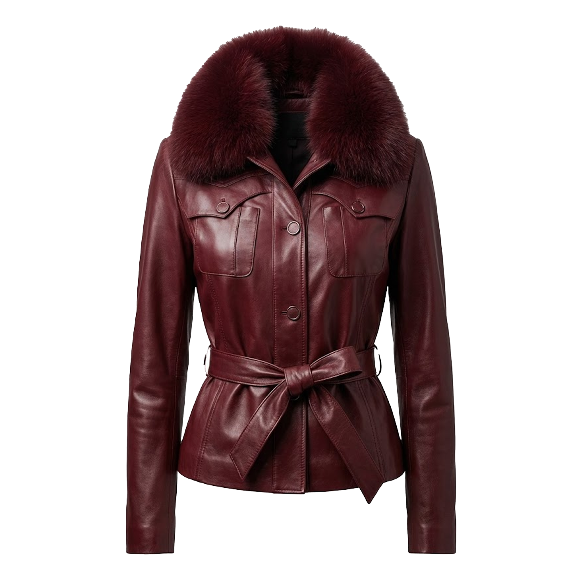 6132 Burgundy Ladies Lambskin Leather Jacket