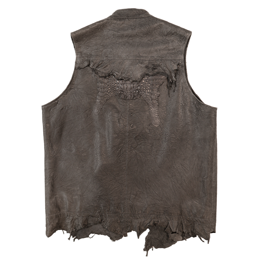 Kashani Raw Cut Distressed Lambskin Crocodile Tail Vest - Dudes Boutique