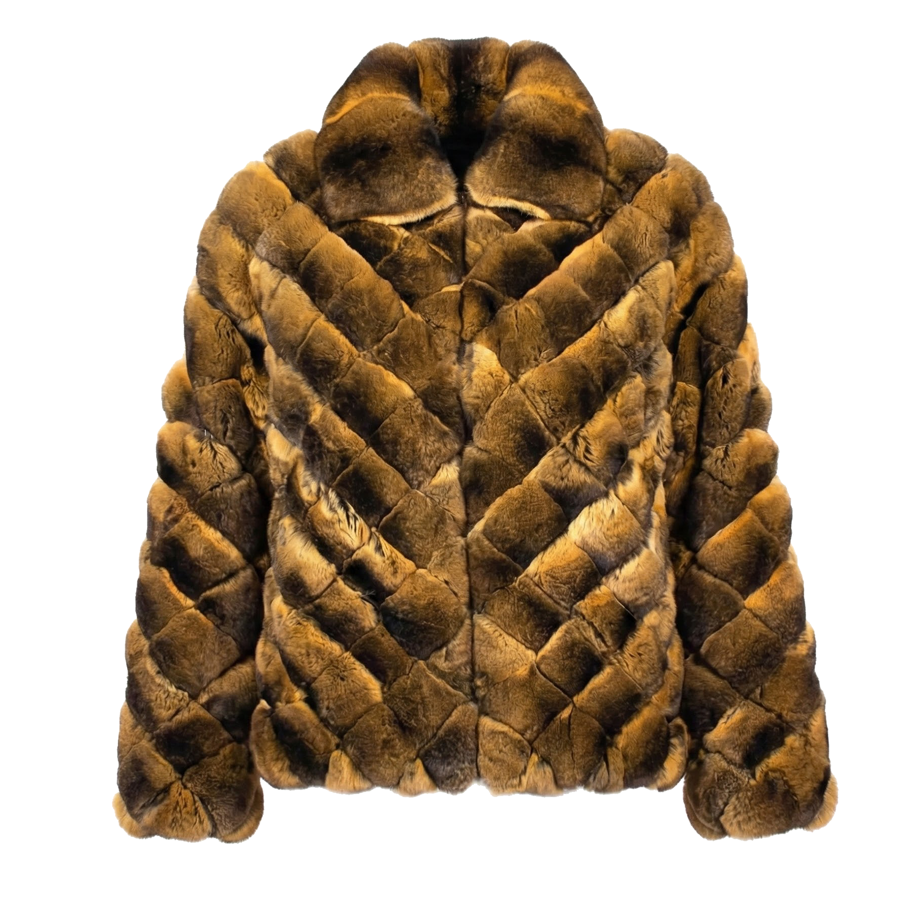 Kashani Men's Cognac Diamond Cut Full Chinchilla Coat