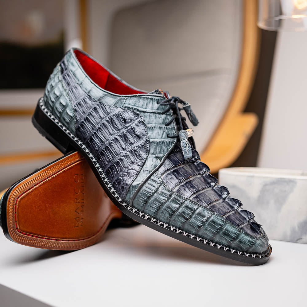 Marco Di Milano Caribe Dark Gray Caiman Crocodile Tail Dress Shoes - Dudes Boutique