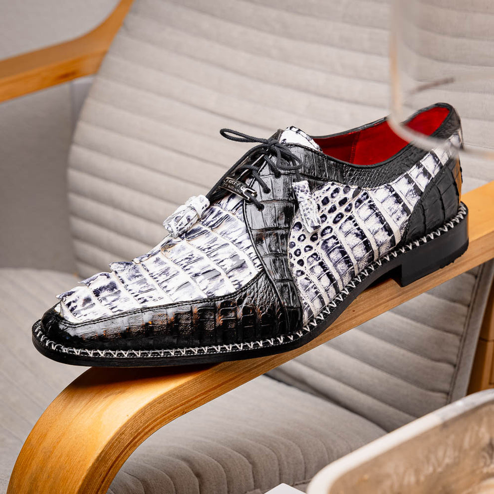 Marco Di Milano Caribe Black Caiman Crocodile Tail Dress Shoes - Dudes Boutique