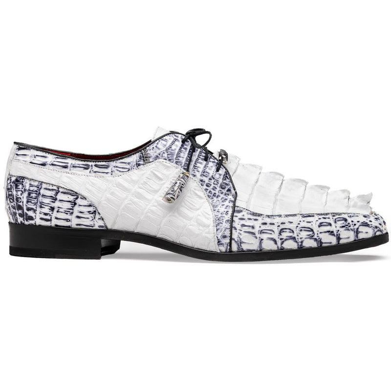 Marco Di Milano Caribe White / Newspaper Caiman Crocodile Tail Dress Shoes - Dudes Boutique