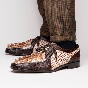 Marco Di Milano Caribe Rustic White / Brown Caiman Crocodile Tail Dress Shoes - Dudes Boutique