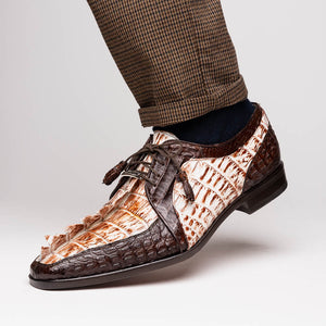 Marco Di Milano Caribe Rustic White / Brown Caiman Crocodile Tail Dress Shoes - Dudes Boutique