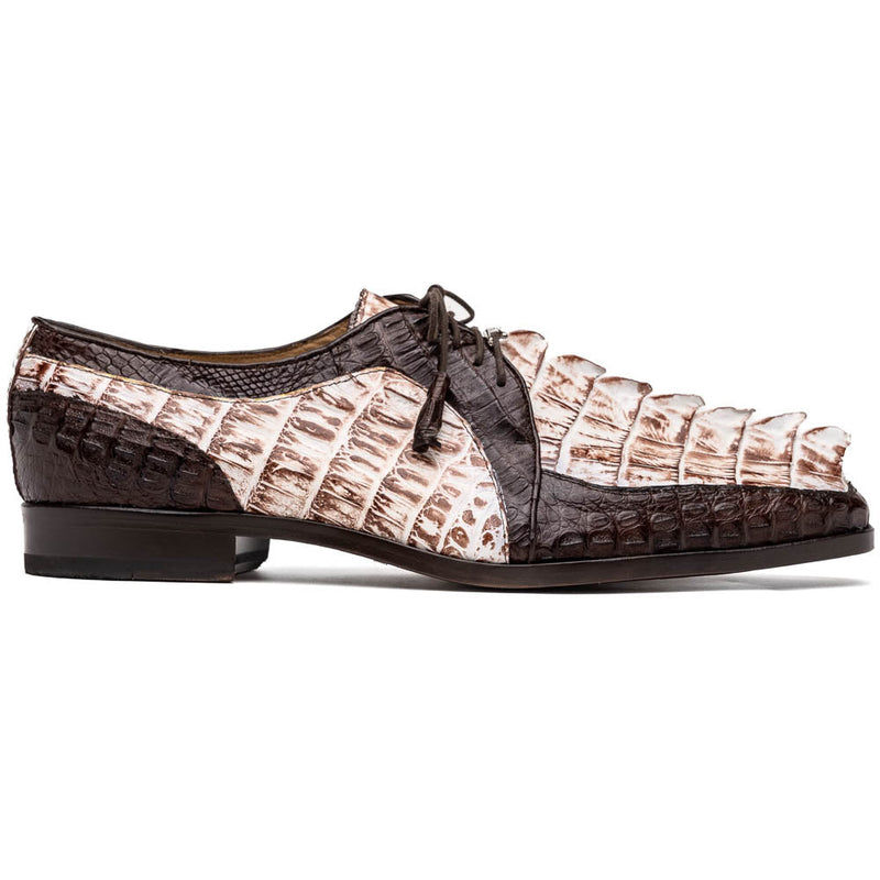 Marco Di Milano Caribe Rustic White / Brown Caiman Crocodile Tail Dress Shoes - Dudes Boutique