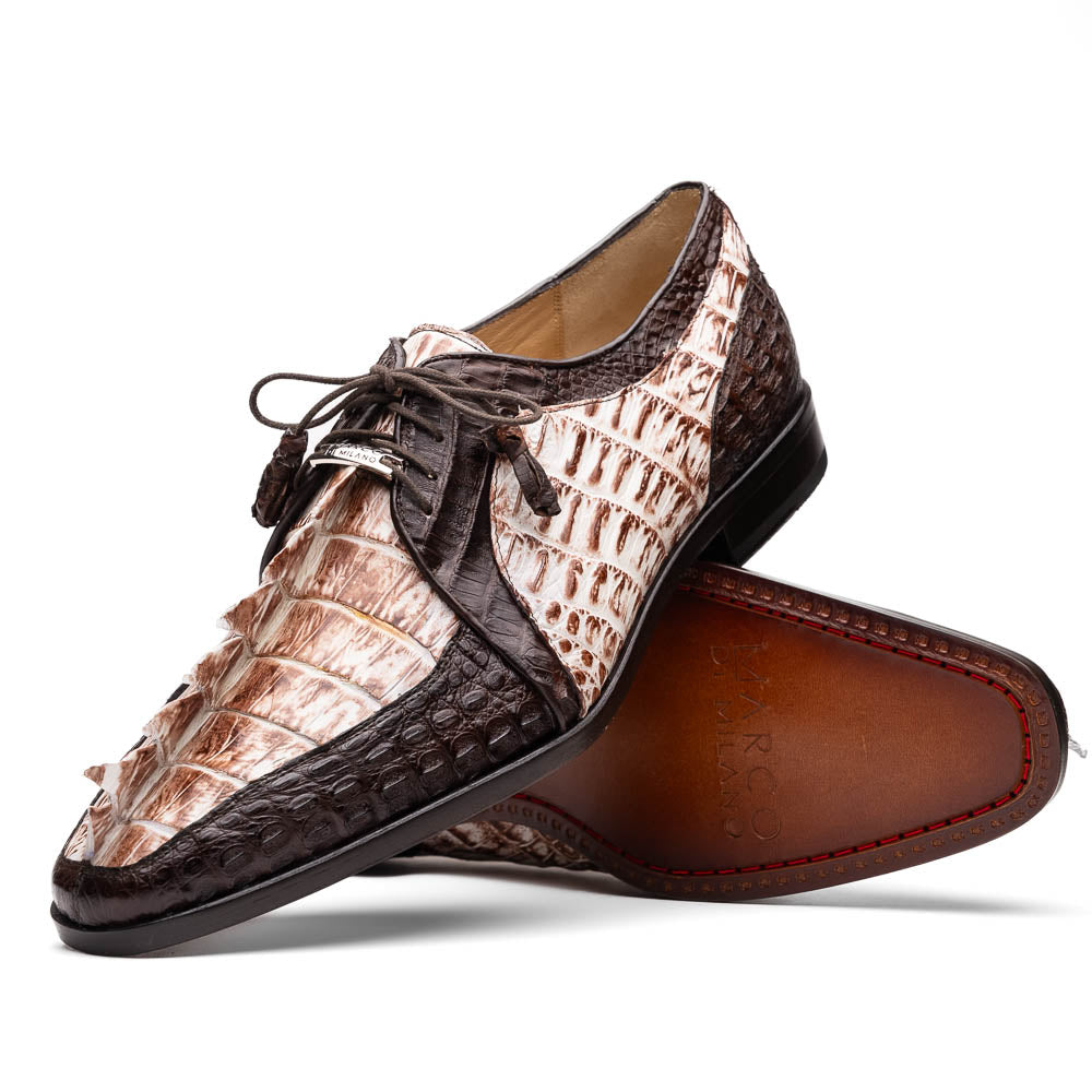 Marco Di Milano Caribe Rustic White / Brown Caiman Crocodile Tail Dress Shoes