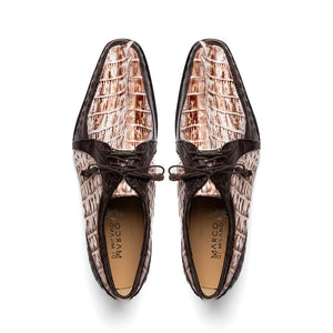 Marco Di Milano Caribe Rustic White / Brown Caiman Crocodile Tail Dress Shoes - Dudes Boutique